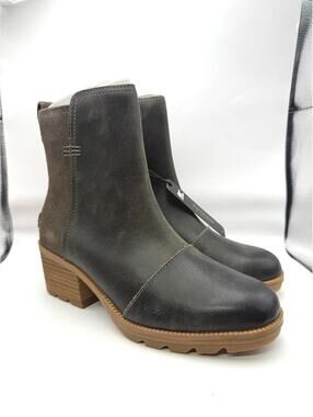 Sorel Cate Bootie 5.5 Women's Black and Brown Ankle Boots with Block Heel